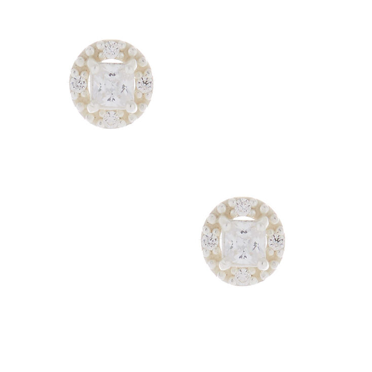 Sterling Silver Cubic Zirconia 3MM Square Halo Earrings,