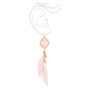 Gold 5&quot; Medallion Feather Drop Earrings - Pink,