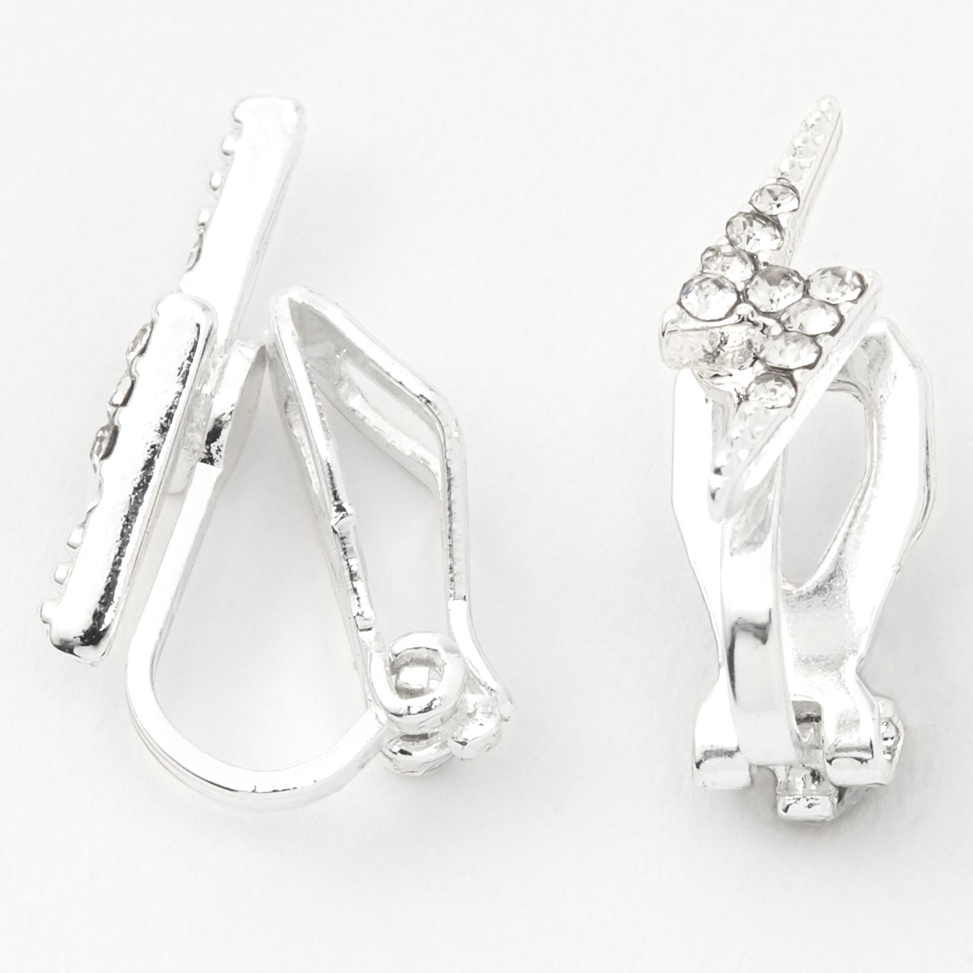 Silver Crystal Lightning Bolt Clip On Stud Earrings Icing US