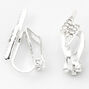 Silver Crystal Lightning Bolt Clip On Stud Earrings,