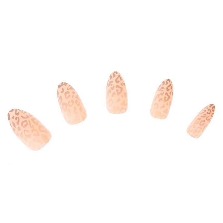 Matte Ombre Leopard Stiletto Faux Nail Set - White, 24 Pack,