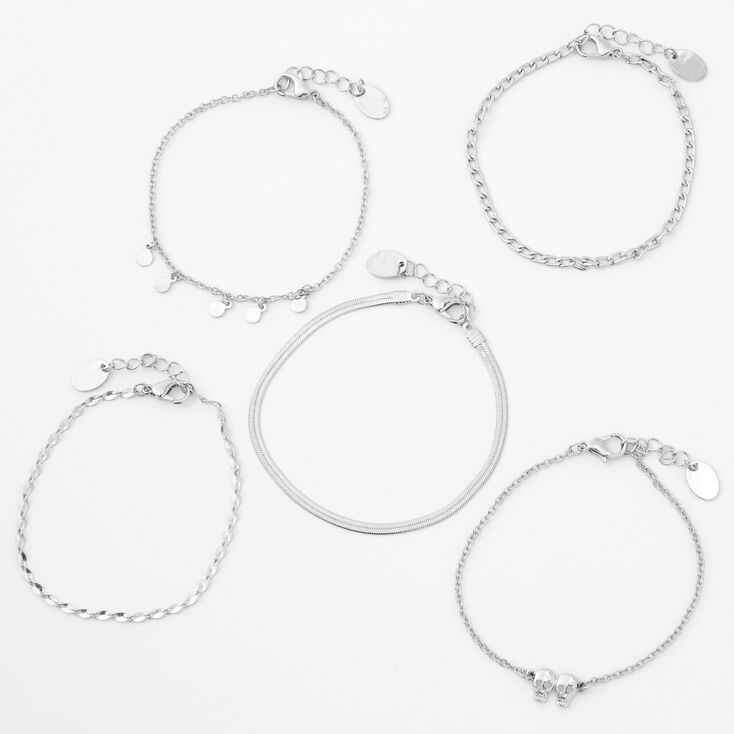 Silver Skull Chain Bracelets - 5 Pack,