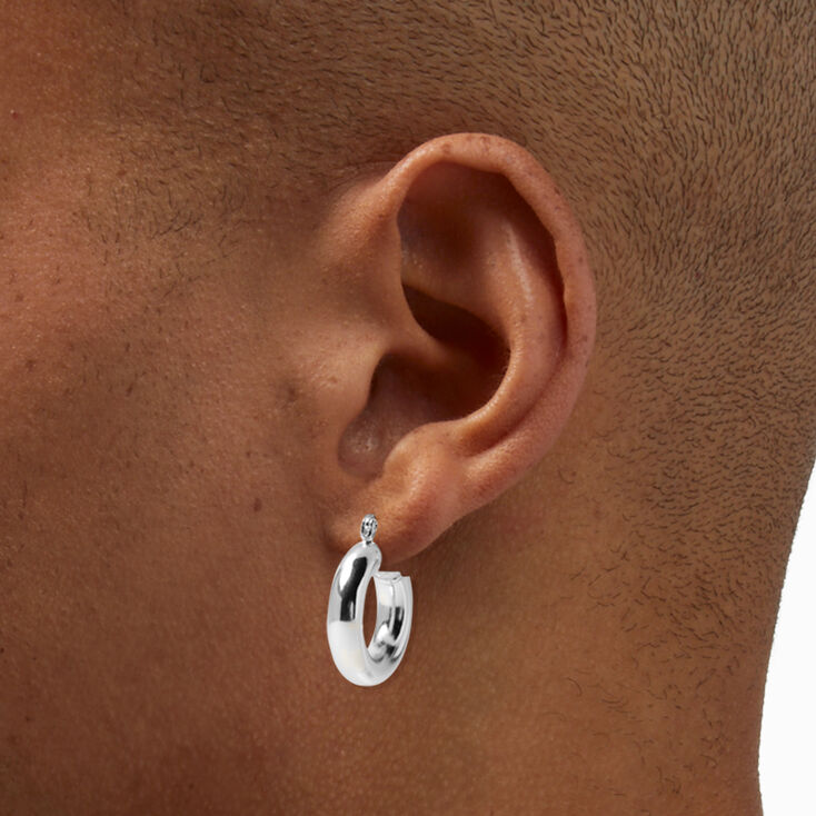 Sterling Silver 13MM Hinge Thick Hoop Earrings,