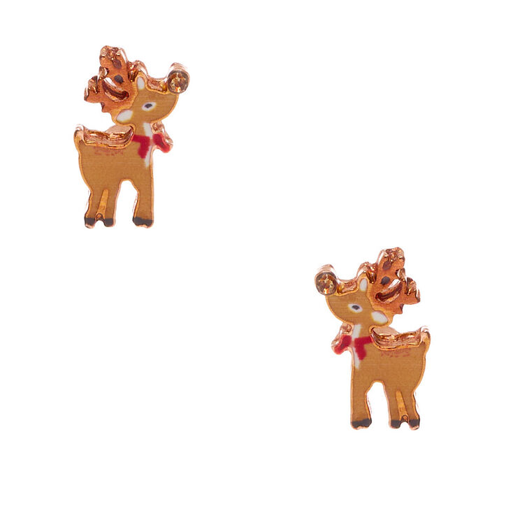 18kt Rose Gold Plated Reindeer Stud Earrings,