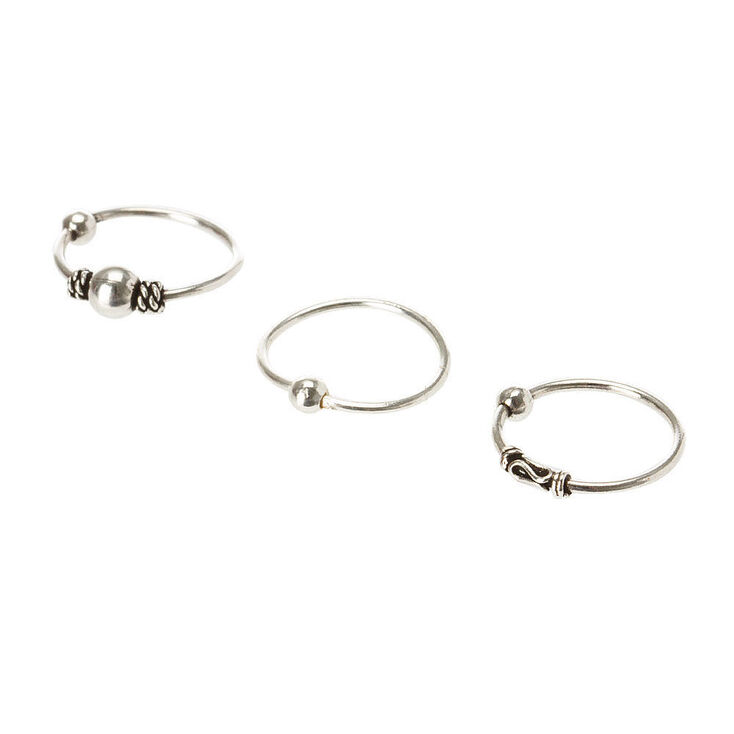 Sterling Silver Bead Cartilage Hoop Earring Set,