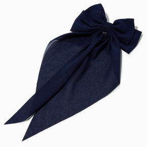 Navy Long Tail Bow Barrette Hair Clip,