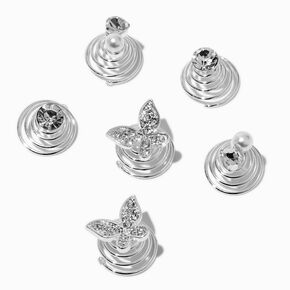 Silver-tone Mixed Butterfly Hair Spinners - 6 Pack,