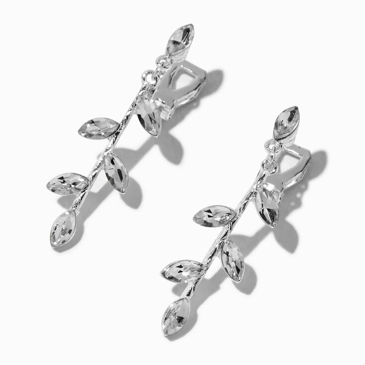 Silver-tone Crystal Vine 1.5&quot; Clip-On Drop Earrings,