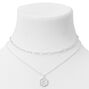 Silver Initial Hexagon Pendant Chain Necklace Set - 2 Pack, K,