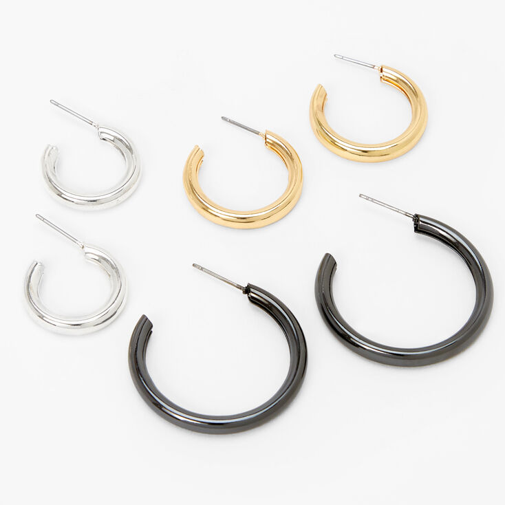 Mixed Metal 70MM Hoop Earrings - 3 Pack,