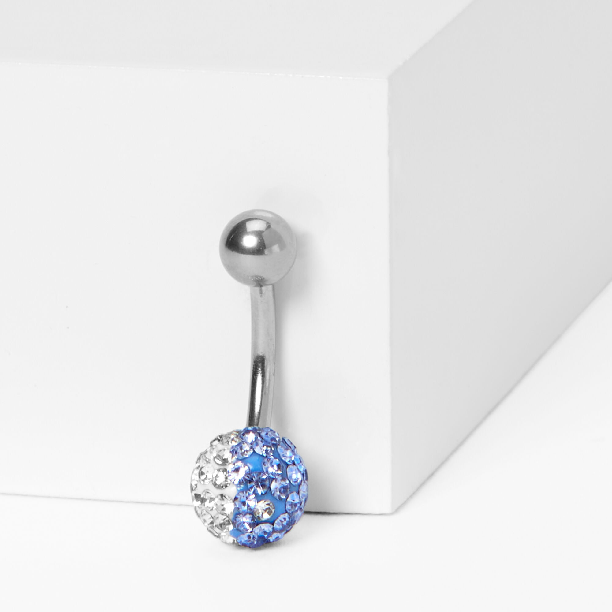 Silver 14G Blue Yin Yang Fireball Belly Ring Icing US