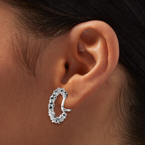 Silver-tone Crystal Geometric Clip-On Hoop Earrings - 3 Pack,