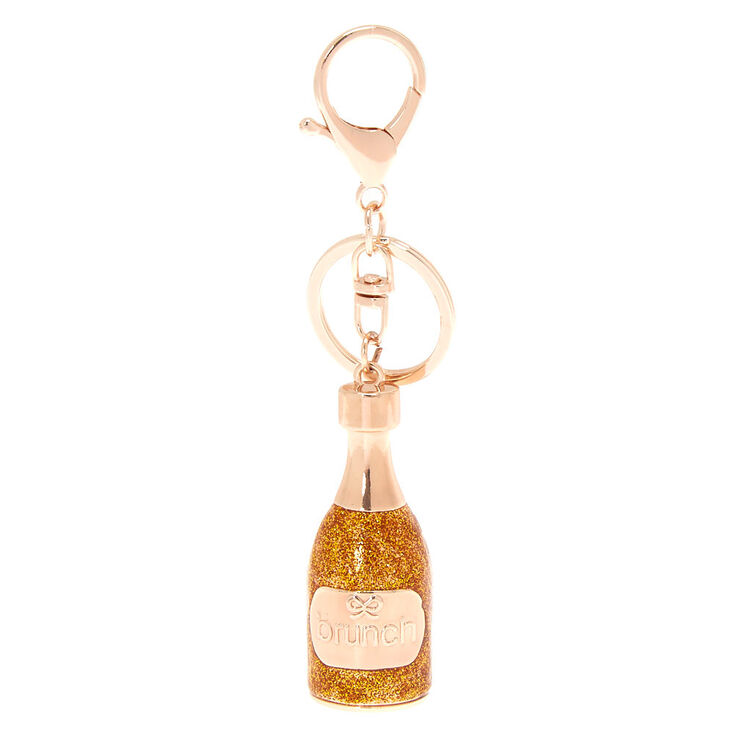 Glitter Champagne Bottle Keychain - Gold,