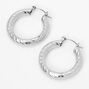 Silver 20MM Textured Hinge Hoop Earrings,