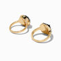 Black Enamel Geometric Crystal Gold-tone Rings - 2 Pack,