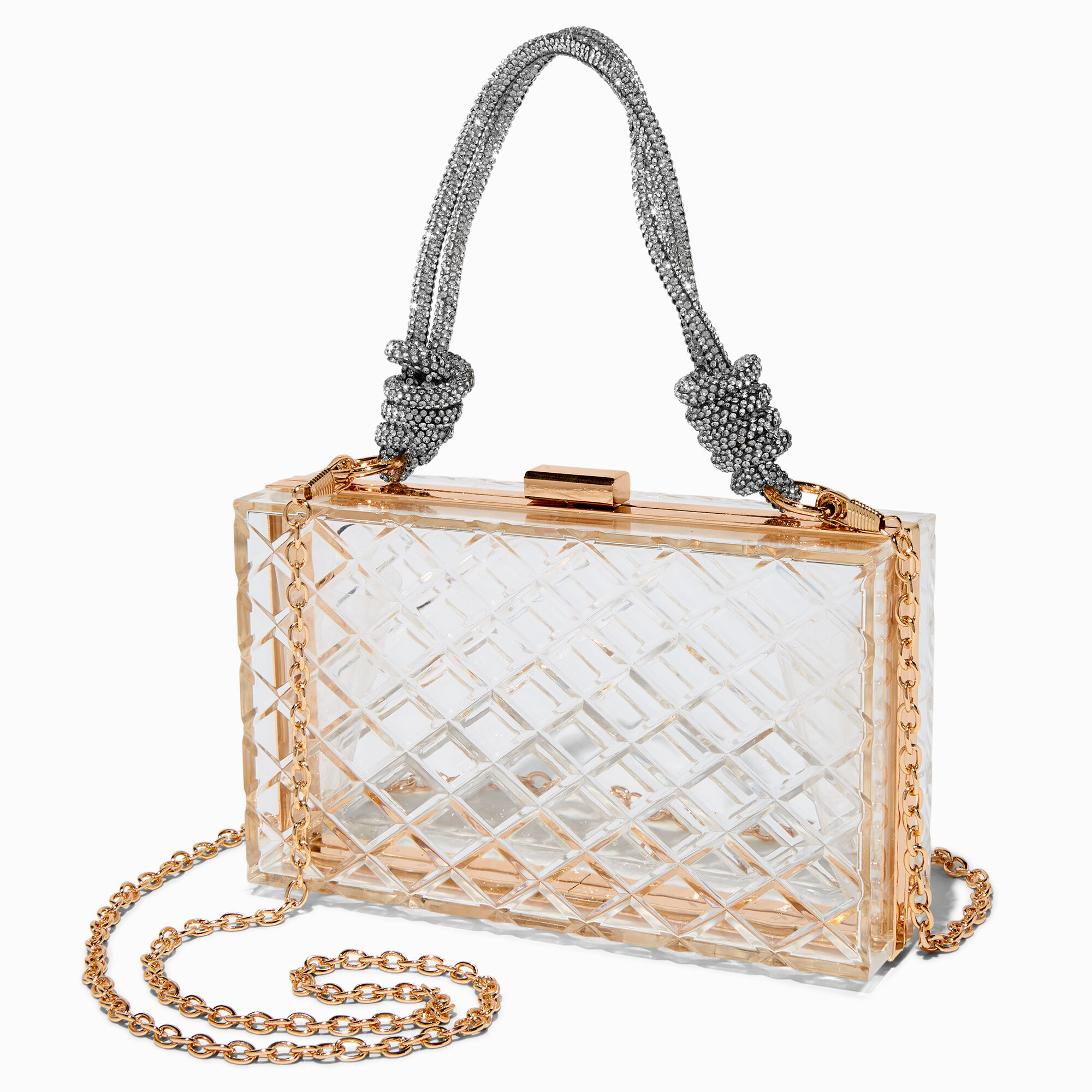 Faceted Clear Crossbody Bag with Crystal Rope Handle
