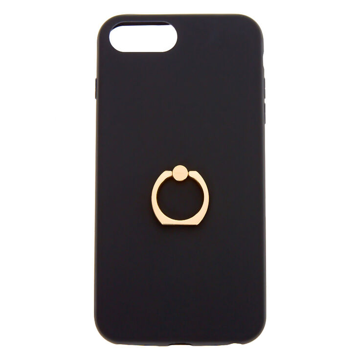 Black Soft Touch Ring Holder Phone Case - Fits iPhone 6/7/8 Plus,