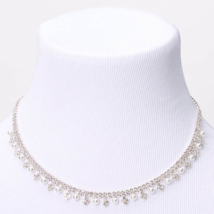 Silver Rhinestone &amp; Pearl Double Row Lined Jewelry Set - 2 Pack,