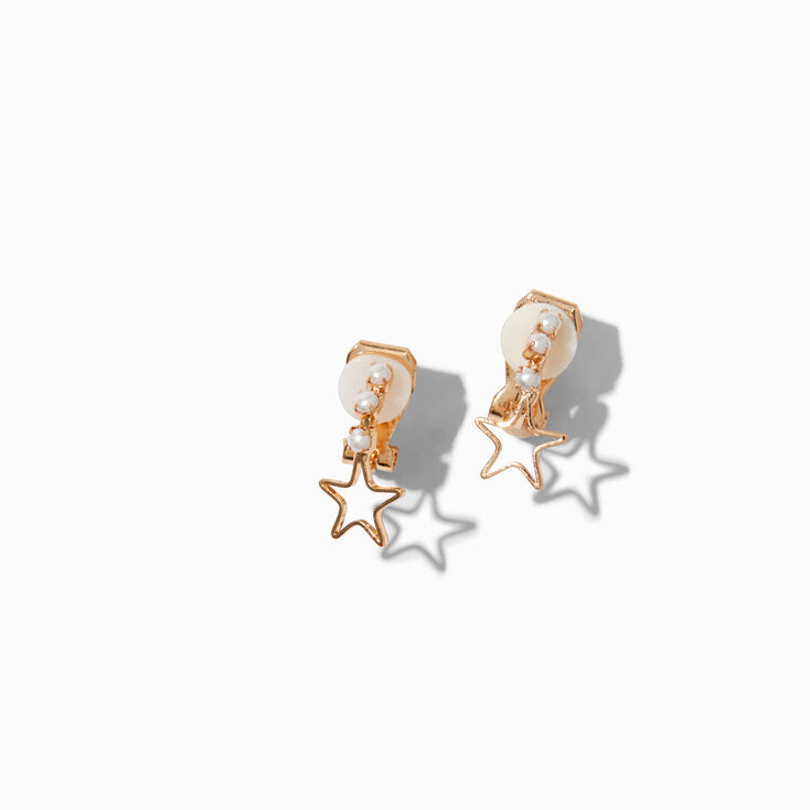 Gold-tone Stars &amp; Faux Pearls Clip-On Earrings ,