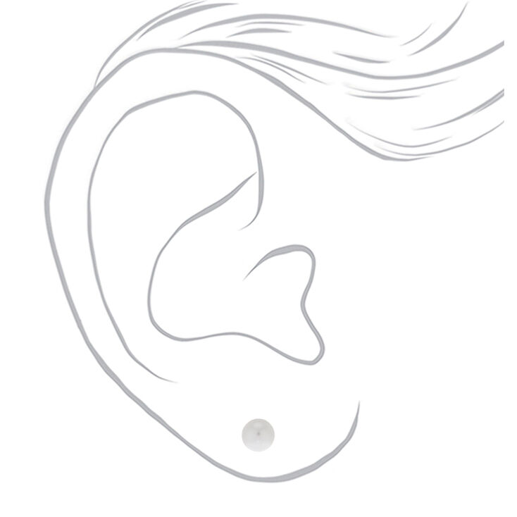 Silver 4MM Pearl Stud Earrings - White,