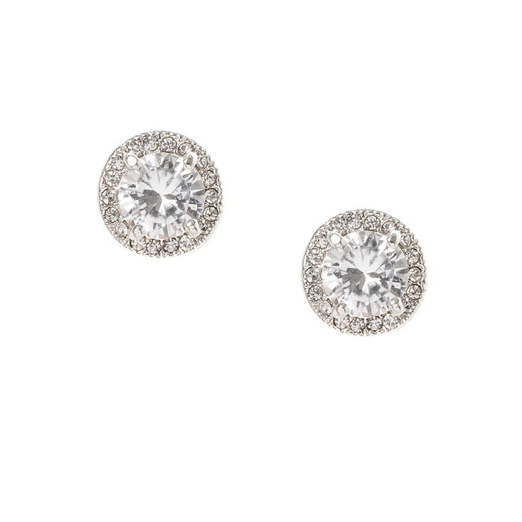 Framed Round Cubic Zirconia Stud Earrings,