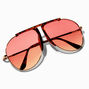 Faded Pink Tortoiseshell Browline Aviator Sunglasses,