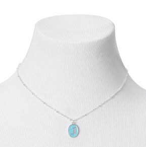 Silver Embellished Initial Blue &amp; Turquoise Pendant Necklace - J,