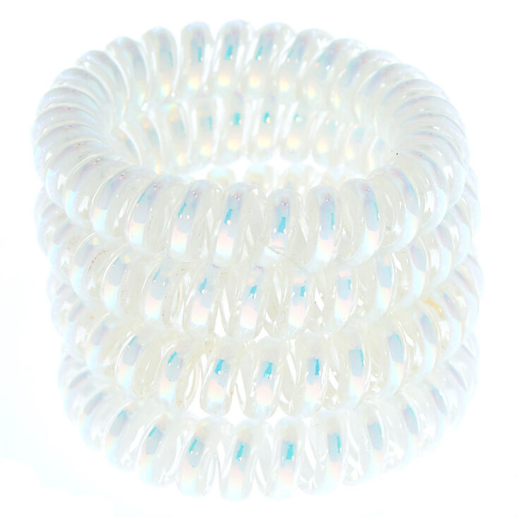 Holographic Coiled Hair Ties - White, 4 Pack,