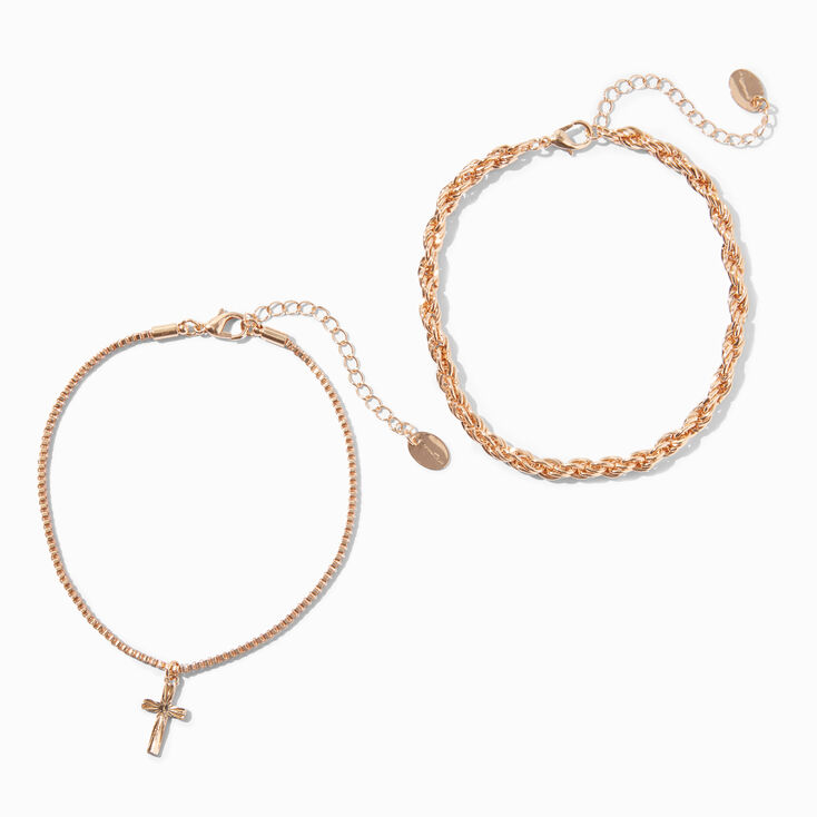 Gold Cross Charm Chain Anklets - 2 Pack,