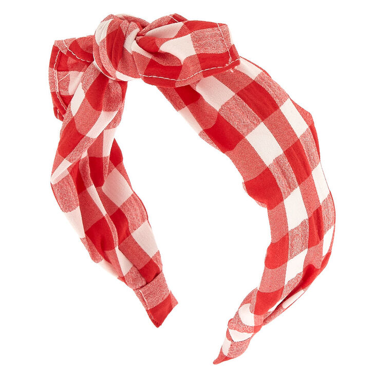 Gingham Knot Bow Headband - Red,