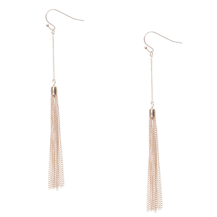 Rose Gold Tone Chain Fringe Tassel Drop Earrings,