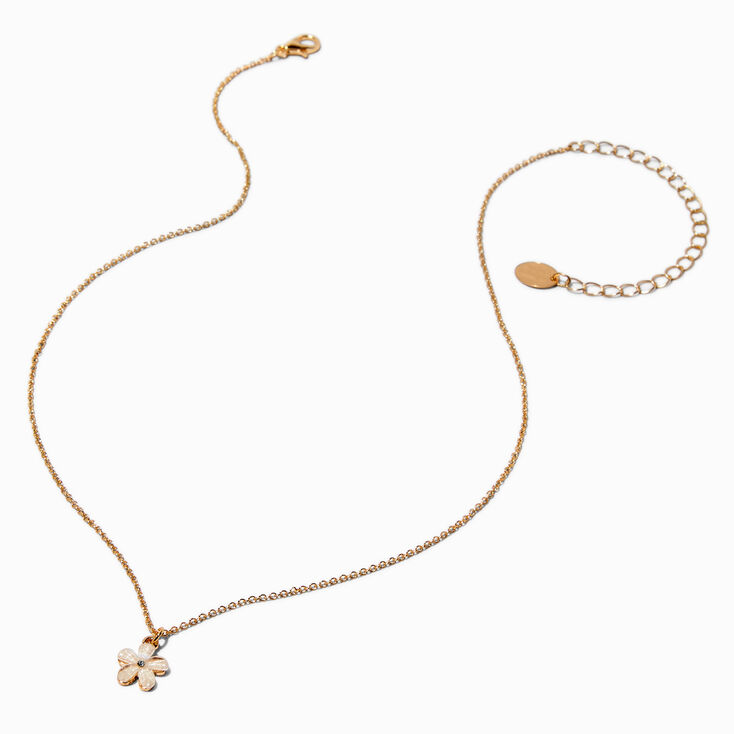 Pearlized White Flower Gold-tone Pendant Necklace,