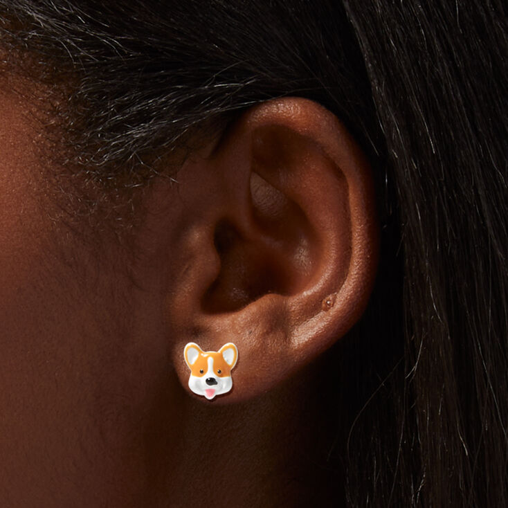 Orange Corgi Dog Front &amp; Back Earrings,