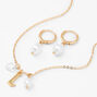 Gold Pearl &amp; Initial Necklace &amp; Earrings Set - L,