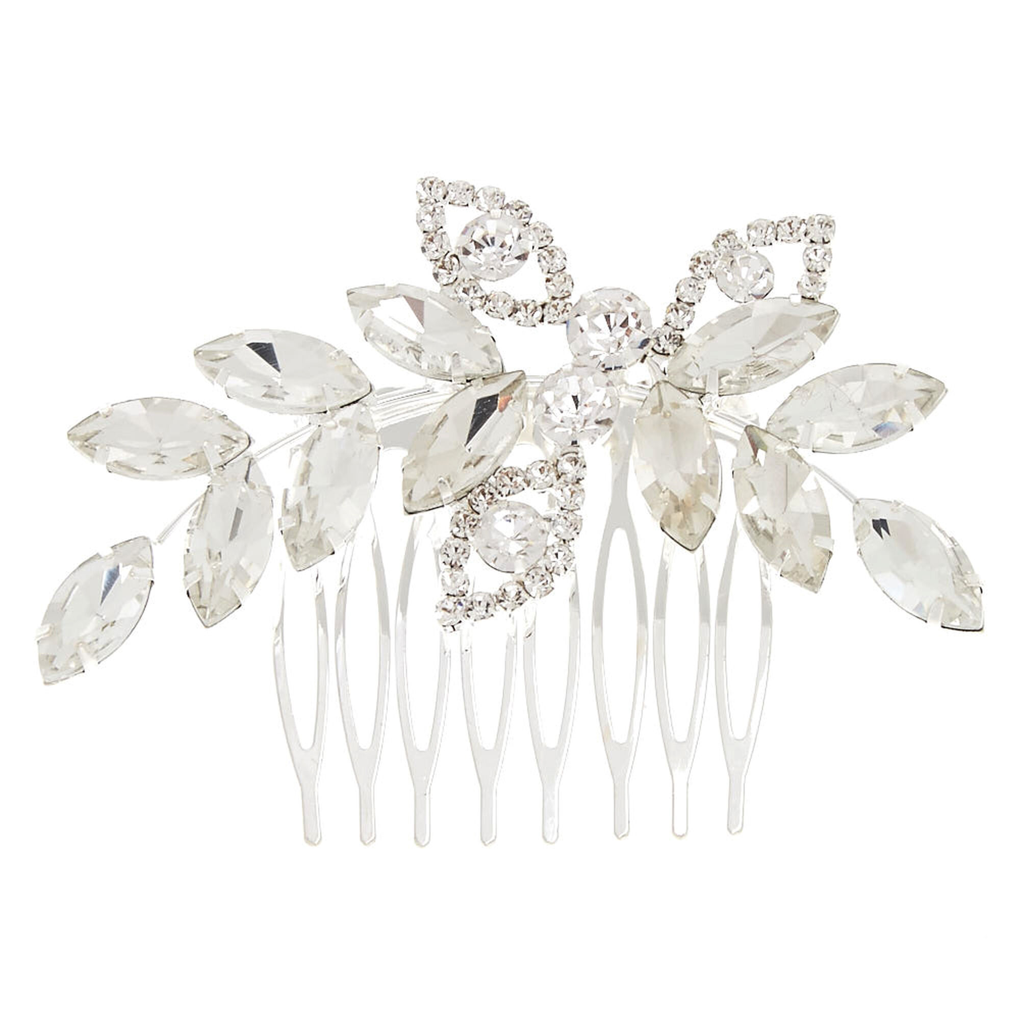 Silver-Tone Glass Stone Leaf Hair Comb | Icing US