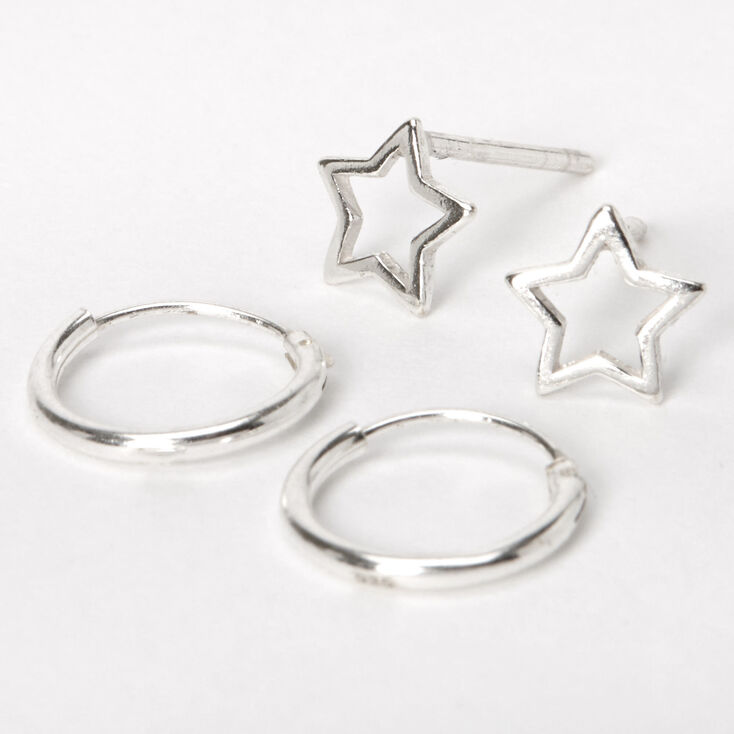 Sterling Silver Star Stud & Hoop Earrings - 2 Pack,