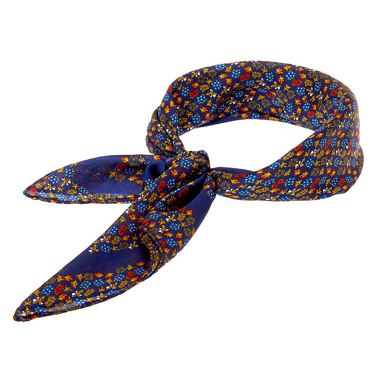 Silky Ditsy Floral Bandana Headwrap - Navy,