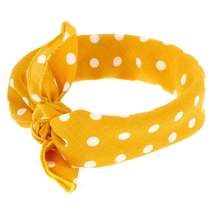 Polka Dot Knotted Bandana Headwrap - Yellow,