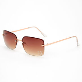 Amber Studded Heart Rectangle Sunglasses,