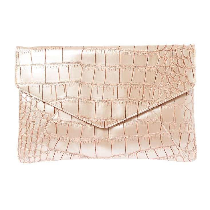 Fantasia Pink Crocodile Envelope Clutch,
