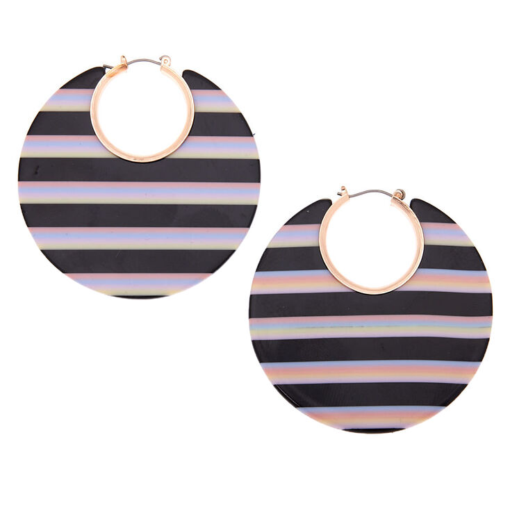 Rose Gold 55MM Striped Thick Hoop Earrings - Black,