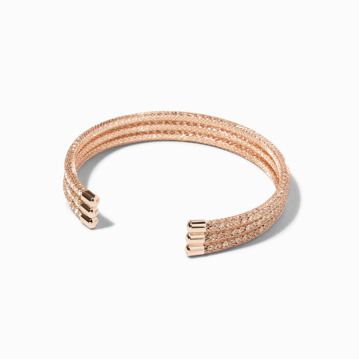 Rose Gold Rhinestone Triple Row Cuff Bracelet,