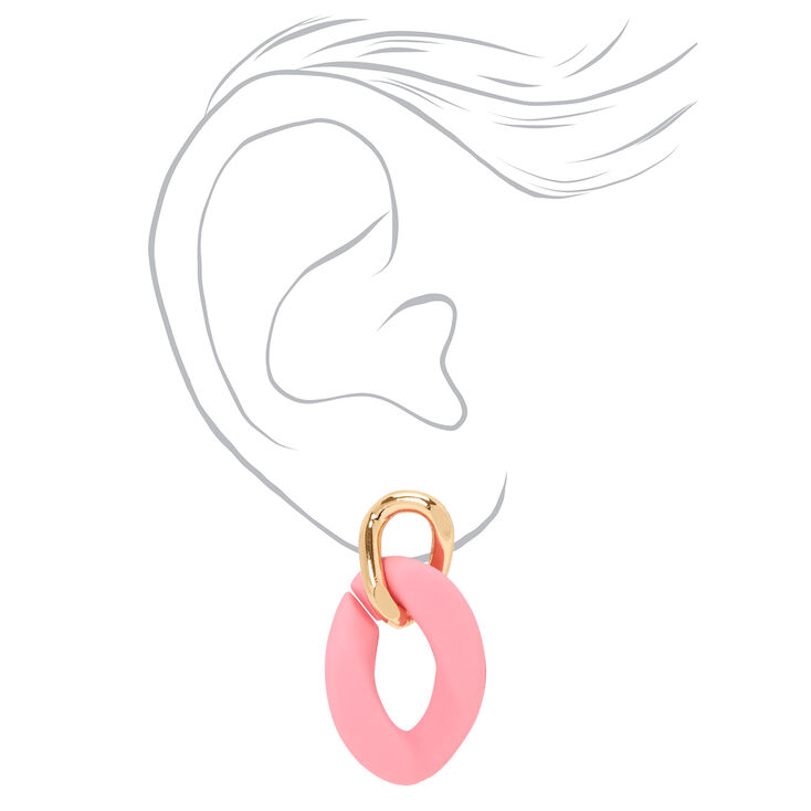 Gold Rubber Pink Chainlink Drop Earrings,