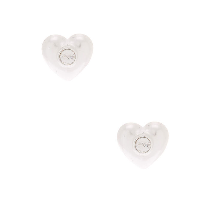 Sterling Silver Stone Heart Stud Earrings - Clear,