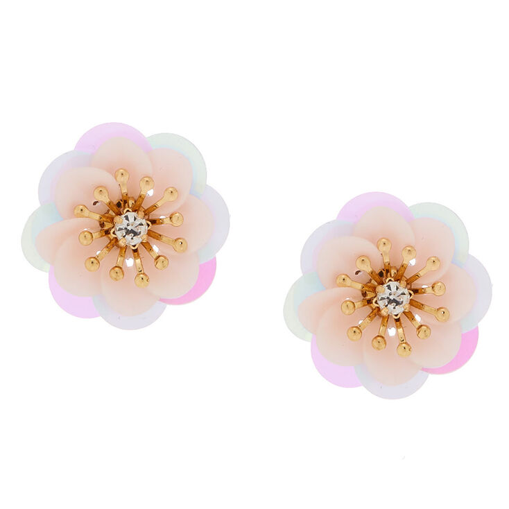 Sequin Iridescent Flower Stud Earrings - Blush,