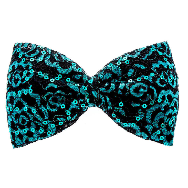 Turquoise Sequin Lace Bow Hair Clip,