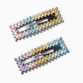 Pastel Ombre Rhinestone Snap Hair Clips - 2 Pack,
