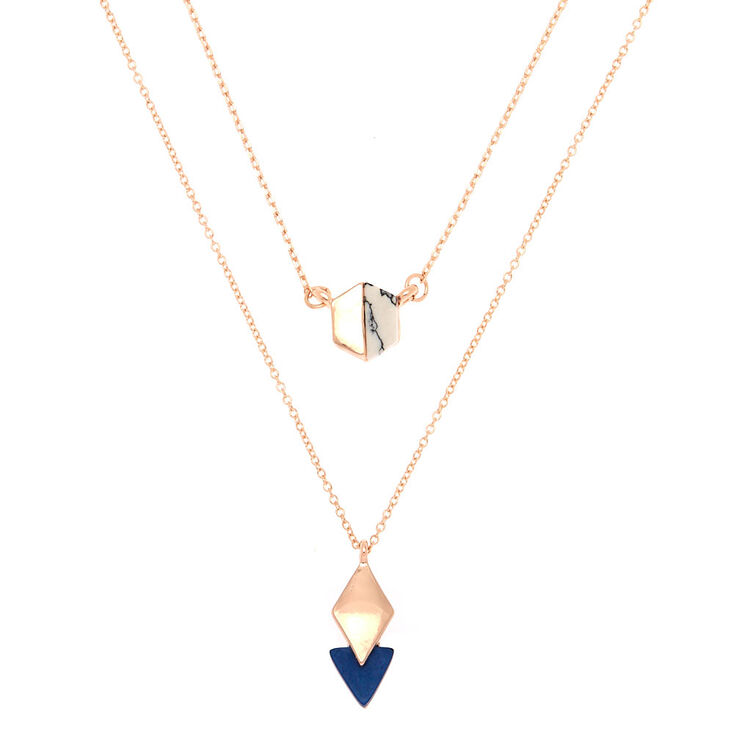 Rose Gold Geometric Marble Statement Necklace - 2 Pack,