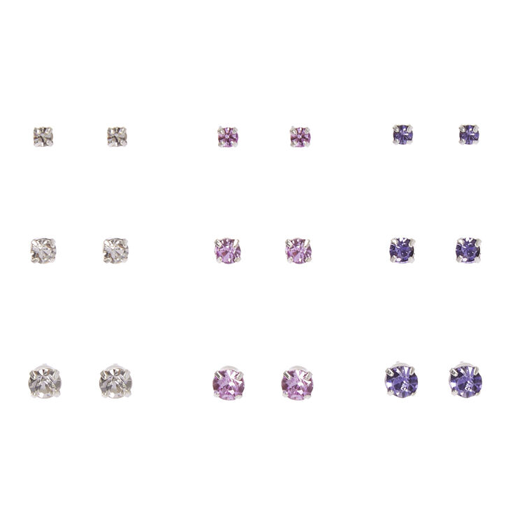 Clear, Pink, & Purple Graduated Crystal Stud Earrings,
