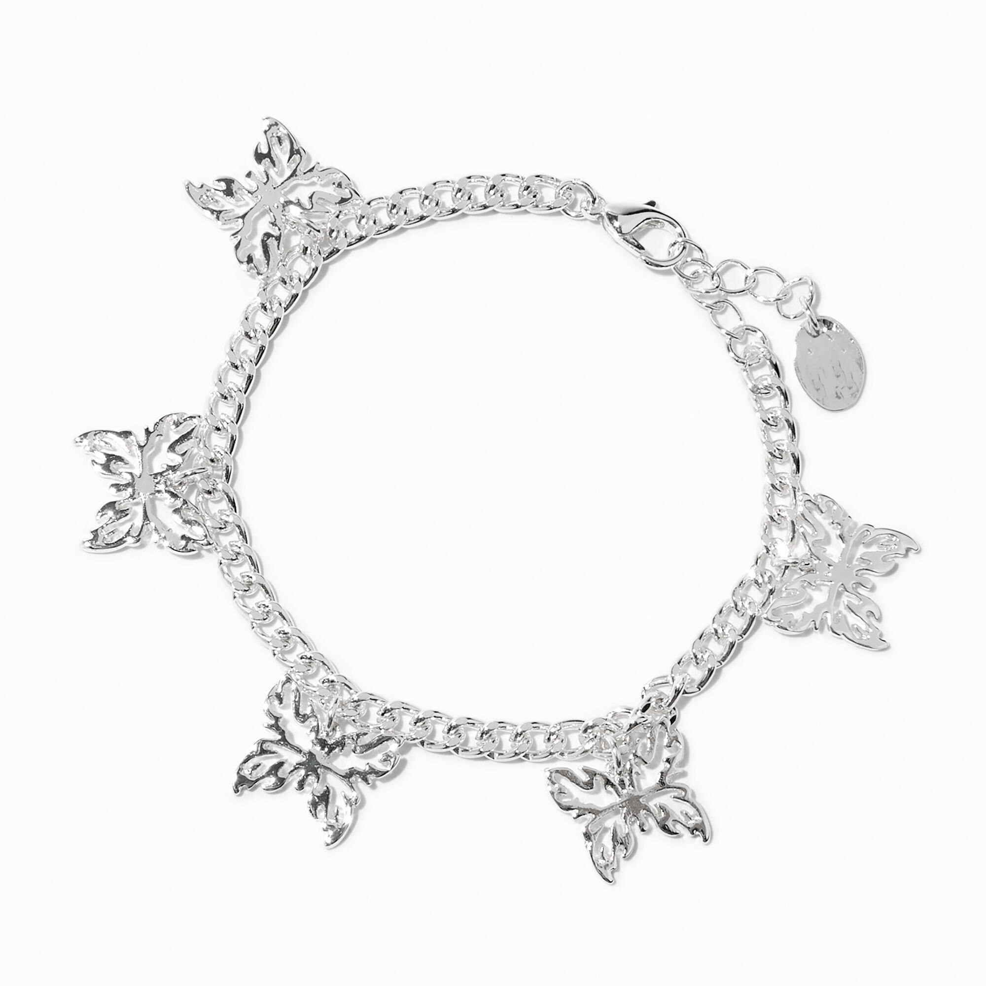 Silver Filigree Butterfly Curb Chain Charm Bracelet Icing US